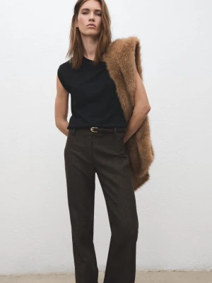 MANGO - Cienki pasek z zamszu czekoladowy - - Kobieta