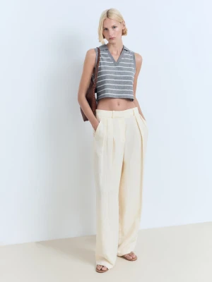 MANGO - Crop top w paski niebieski - - Kobieta