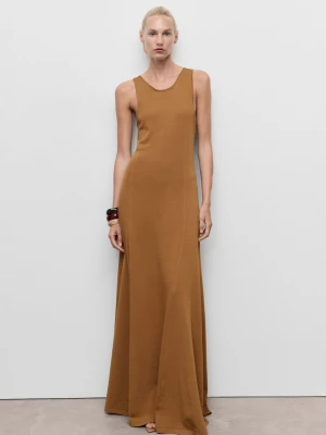 MANGO - Długa dzianinowa sukienka tabaczkowy brąz - - Kobieta