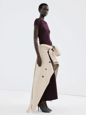 Długa marszczona sukienka winny - Kobieta - - MANGO