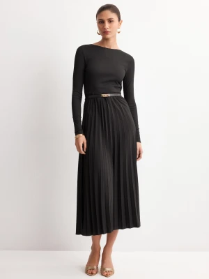 Długa plisowana sukienka czarny - Kobieta - - MANGO