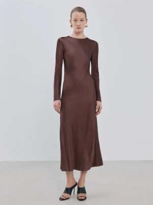 MANGO - Długa rozkloszowana sukienka brązowy - - Kobieta