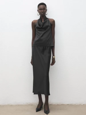 Długa satynowa spódnica czarny - Kobieta - - MANGO