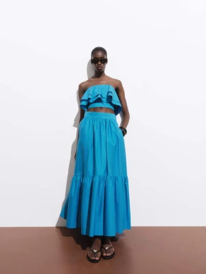 MANGO - Długa spódnica z bawełny o rozkloszowanym kroju niebieski - - Kobieta