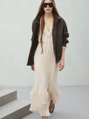 Długa sukienka z falbanami lodowy szary - Kobieta - - MANGO