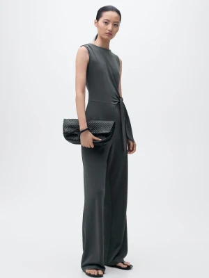 MANGO - Długi kombinezon z węzłem antracytowy - - Kobieta