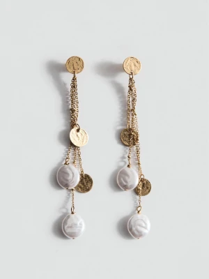 MANGO - Długie kolczyki z koralikami złoty - Rozmiar uniwersalny - Kobieta