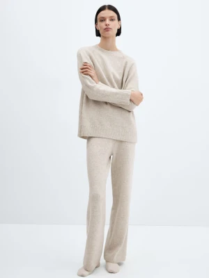 Długie spodnie z dzianiny beżowy - Kobieta - - MANGO