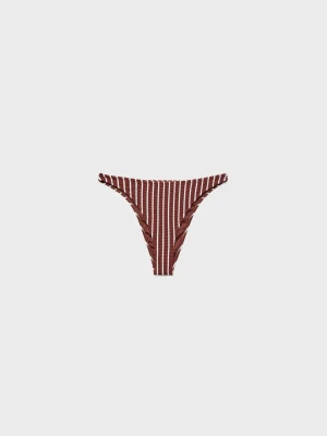 MANGO - Dół od bikini z prążkowanego materiału w paski czekoladowy - - Kobieta