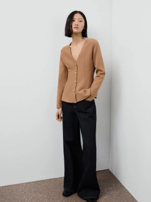 Dopasowana kurtka z dzianiny z guzikami średni brązowy - Kobieta - - MANGO