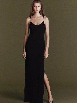 MANGO - Dopasowana sukienka z przezroczystymi ramiączkami czarny - - Kobieta