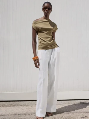 MANGO - Top z bawełny z asymetrycznym dekoltem khaki - - Kobieta