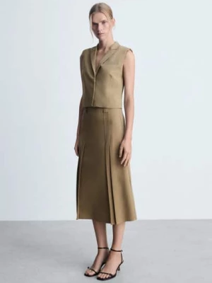 MANGO - Dopasowany top od garnituru khaki - - Kobieta