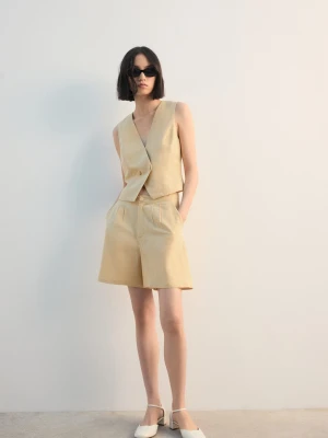 Dopasowany top od garnituru musztardowy - Kobieta - - MANGO