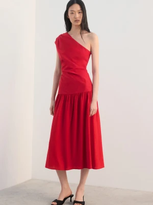 Drapowana sukienka na jedno ramię czerwony - Kobieta - - MANGO