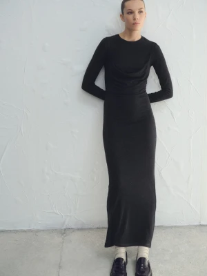 Drapowana sukienka z łączonych materiałów ciemnoszary - Kobieta - - MANGO