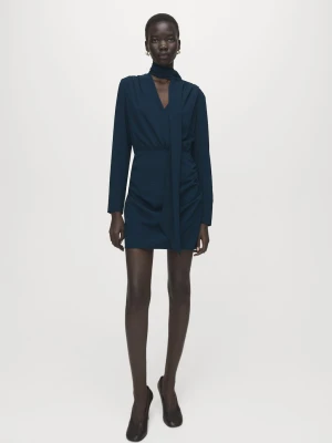 Drapowana sukienka z szalem granatowy - Kobieta - - MANGO