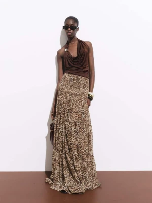 MANGO - Drapowany top z metalowym detalem czekoladowy - - Kobieta