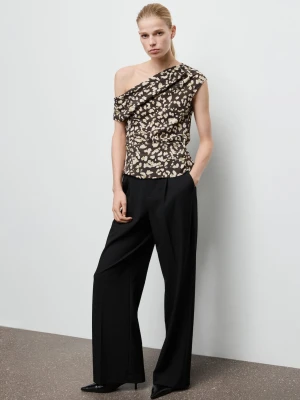 MANGO - Drapowany top ze zwierzęcym wzorem brązowy - - Kobieta