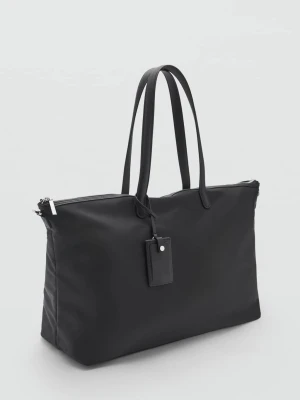 MANGO - Duża torba shopper z nylonu czarny - Rozmiar uniwersalny - Kobieta
