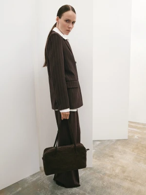 Dwurzędowa marynarka garniturowa w prążki brązowy - Kobieta - - MANGO