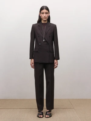 MANGO - Dwurzędowa marynarka garniturowa z wełny śliwkowy - - Kobieta