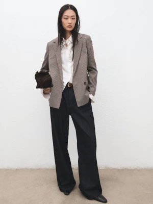 Dwurzędowa marynarka w drobną pepitkę burgund - Kobieta - - MANGO