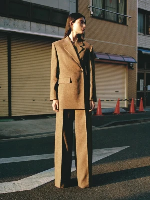 MANGO - Dwurzędowa melanżowa marynarka garniturowa czekoladowy - - Kobieta