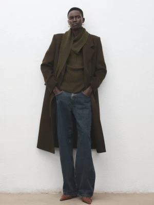 Dwurzędowy płaszcz z wełny khaki - Kobieta - - MANGO