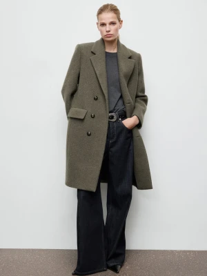 Dwurzędowy płaszcz z wełny khaki - Kobieta - - MANGO
