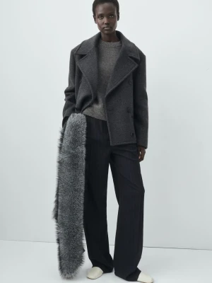 Dwurzędowy płaszcz z wełny szary - Kobieta - - MANGO