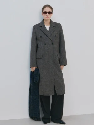MANGO - Dwurzędowy płaszcz z wełny szary - - Kobieta