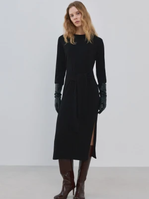 Dzianinowa sukienka z węzłem czarny - Kobieta - - MANGO