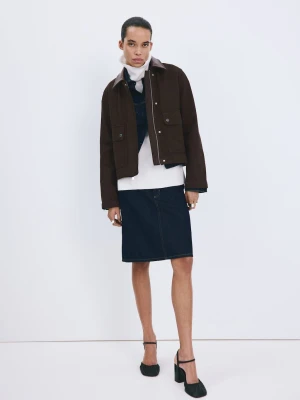 Dżinsowa parka z kontrastowym kołnierzem czekoladowy - Kobieta - - MANGO