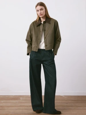 Bawełniana parka z kontrastowym kołnierzem khaki - Kobieta - - MANGO