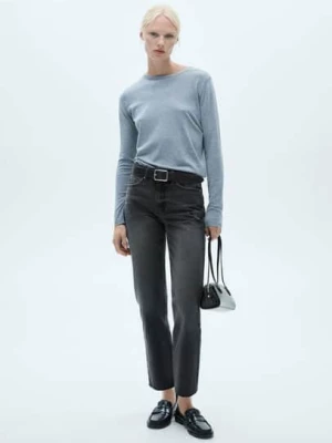 MANGO - Dżinsy Blanca o prostym kroju crop black denim - - Kobieta