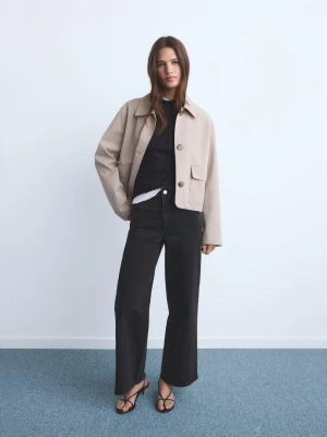 MANGO - Dżinsy Catherin culotte z wysokim stanem black denim - - Kobieta