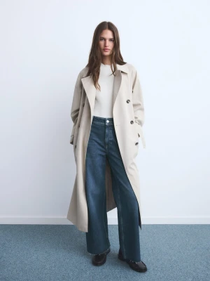 MANGO - Dżinsy Catherin culotte z wysokim stanem ciemnoniebieski - - Kobieta