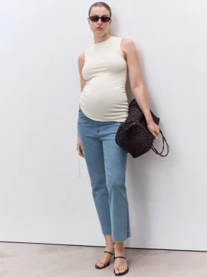 MANGO - Dżinsy ciążowe flare crop średni niebieski - - Kobieta