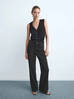 MANGO - Dżinsy Danila wideleg z wysokim stanem black denim - - Kobieta