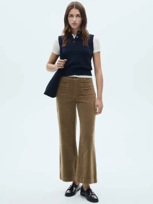 MANGO - Spodnie Catherin culotte ze sztruksu khaki - - Kobieta