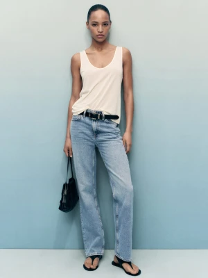 MANGO - Jeans Matilda z wysokim stanem o prostym kroju średni niebieski - - Kobieta