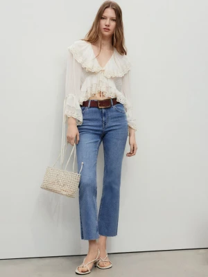 MANGO - Dżinsy Sienna flare crop średni niebieski - - Kobieta