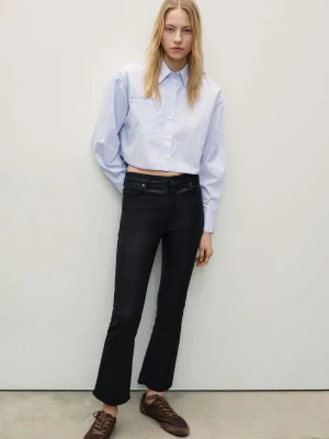 MANGO - Dżinsy Sienna woskowane flare crop czarny - - Kobieta