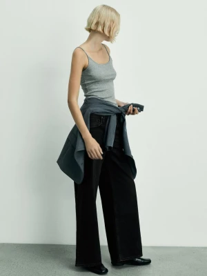 MANGO - Dżinsy wide leg z niskim stanem black denim - - Kobieta