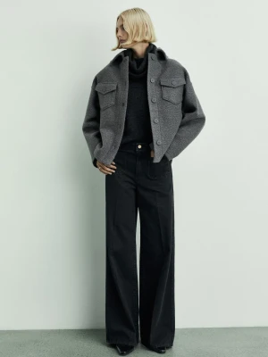 MANGO - Dżinsy wideleg z kieszeniami black denim - - Kobieta
