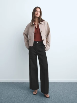 MANGO - Dżinsy wideleg z kieszeniami black denim - - Kobieta