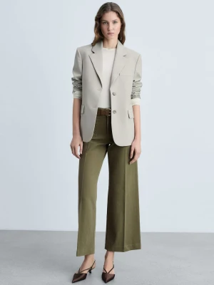 MANGO - Dżinsy wideleg z kieszeniami khaki - - Kobieta