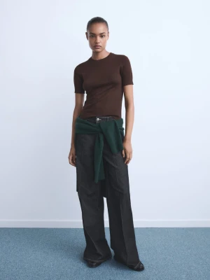 MANGO - Jeansy wide leg z wysokim stanem niebieski - - Kobieta