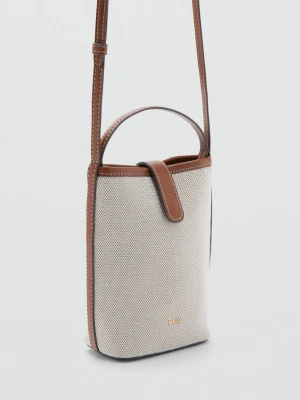 MANGO - Etui na telefon na pasku z płótna z kontrastowym wykończeniem beżowy - Rozmiar uniwersalny - Kobieta